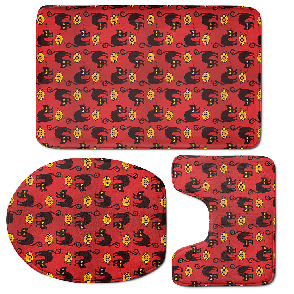 Halloween Black Cat Pattern Print 3 Piece Bath Mat Set