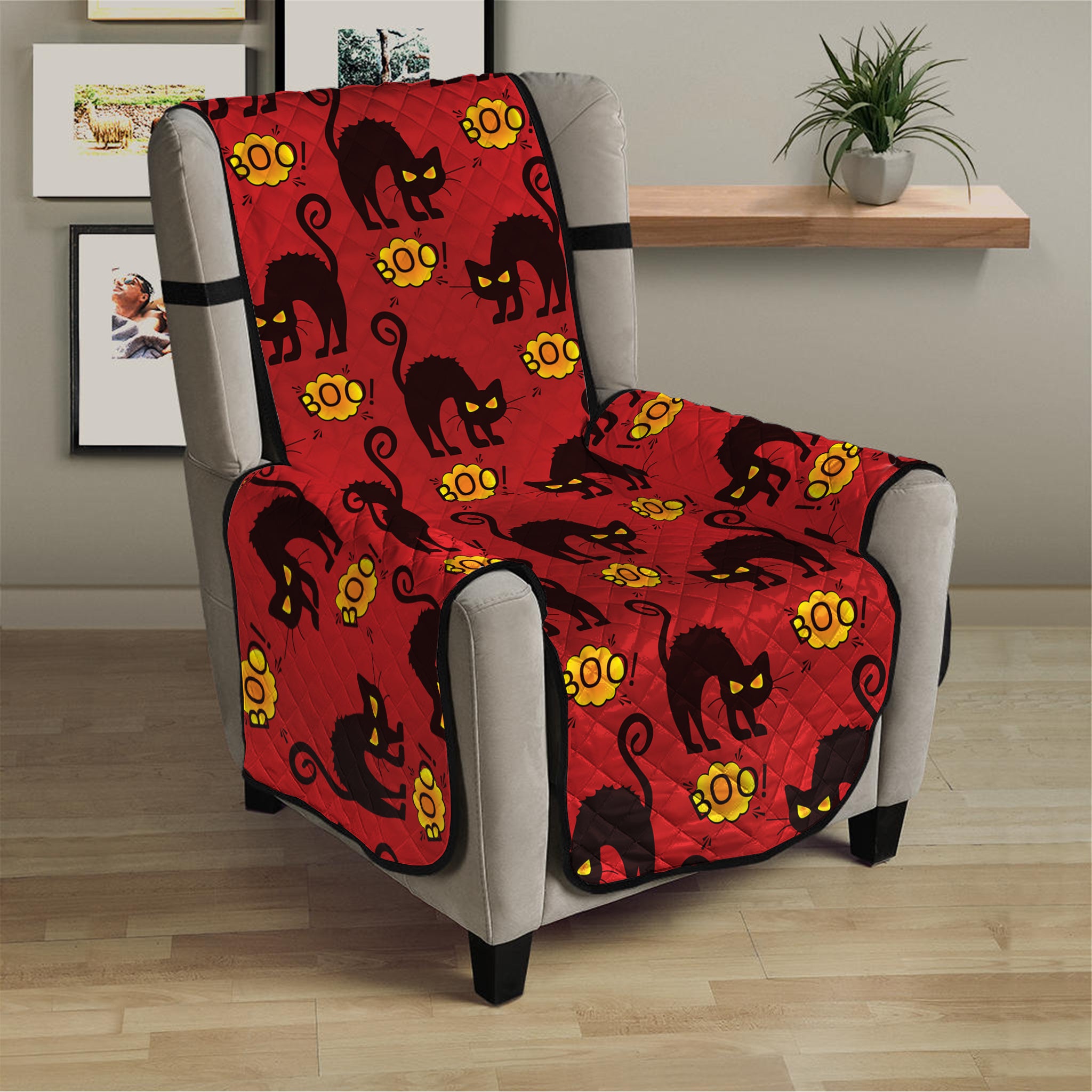 Halloween Black Cat Pattern Print Armchair Protector