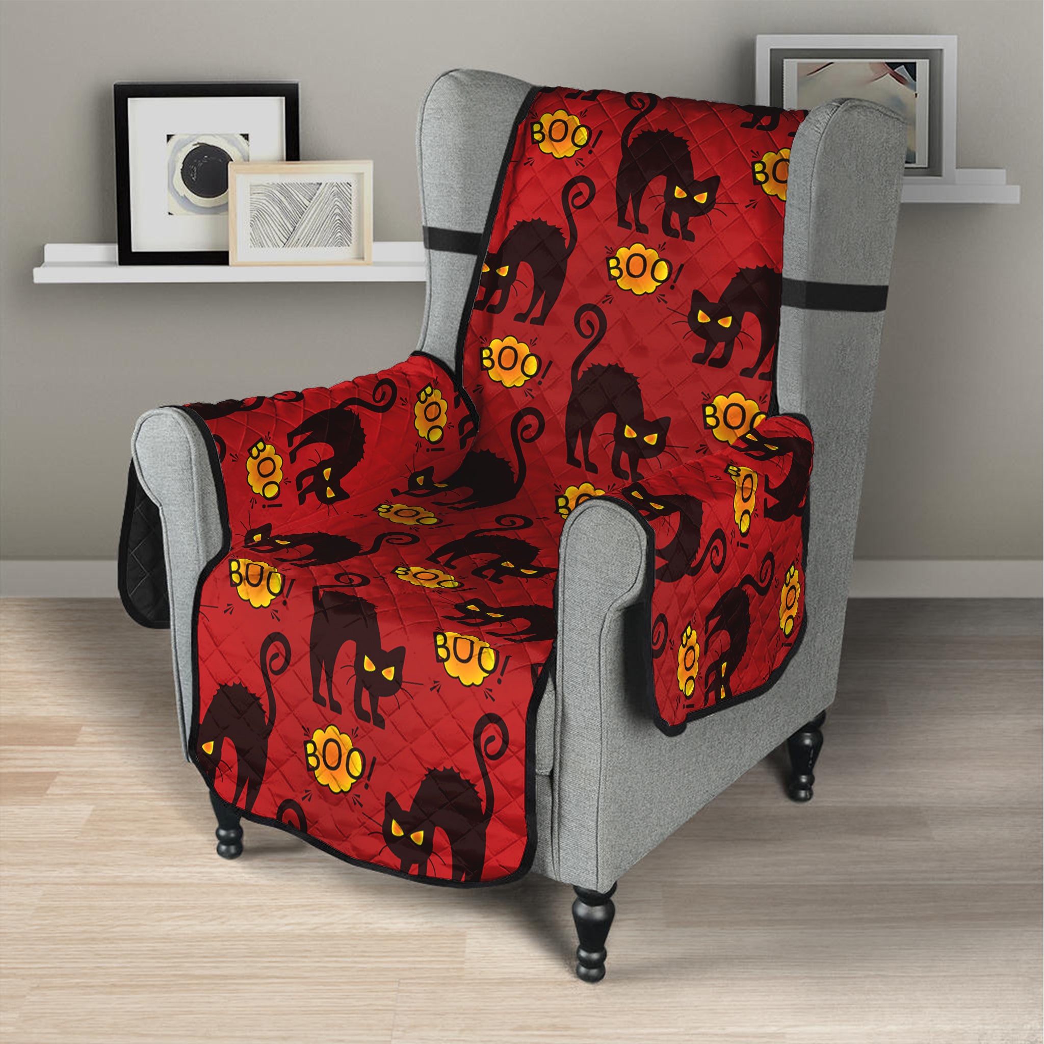 Halloween Black Cat Pattern Print Armchair Protector