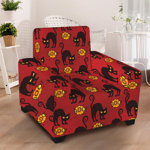 Halloween Black Cat Pattern Print Armchair Slipcover