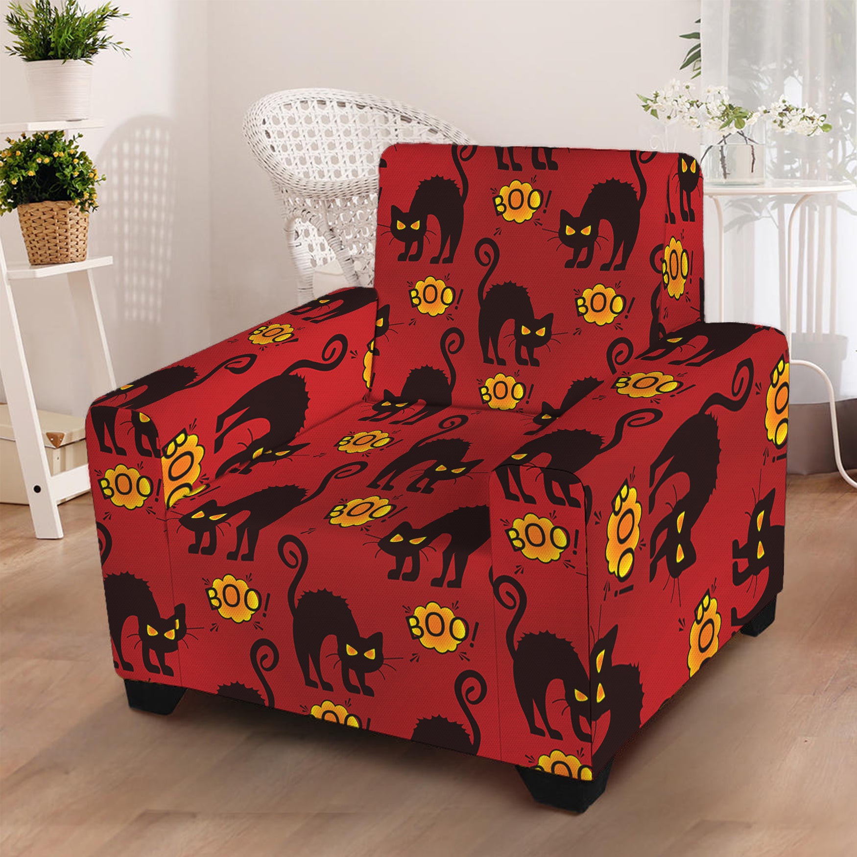 Halloween Black Cat Pattern Print Armchair Slipcover