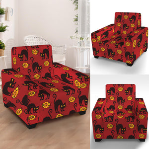 Halloween Black Cat Pattern Print Armchair Slipcover