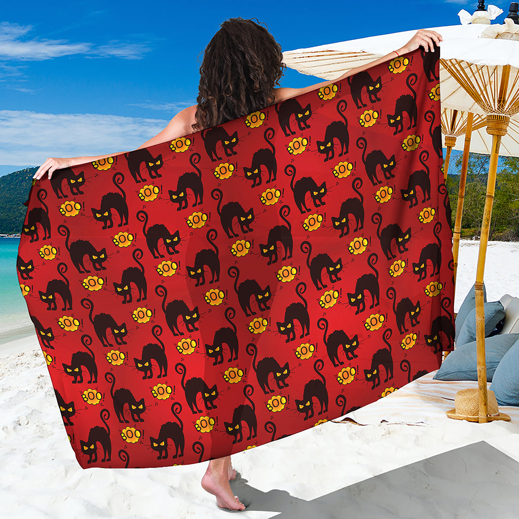 Halloween Black Cat Pattern Print Beach Sarong Wrap