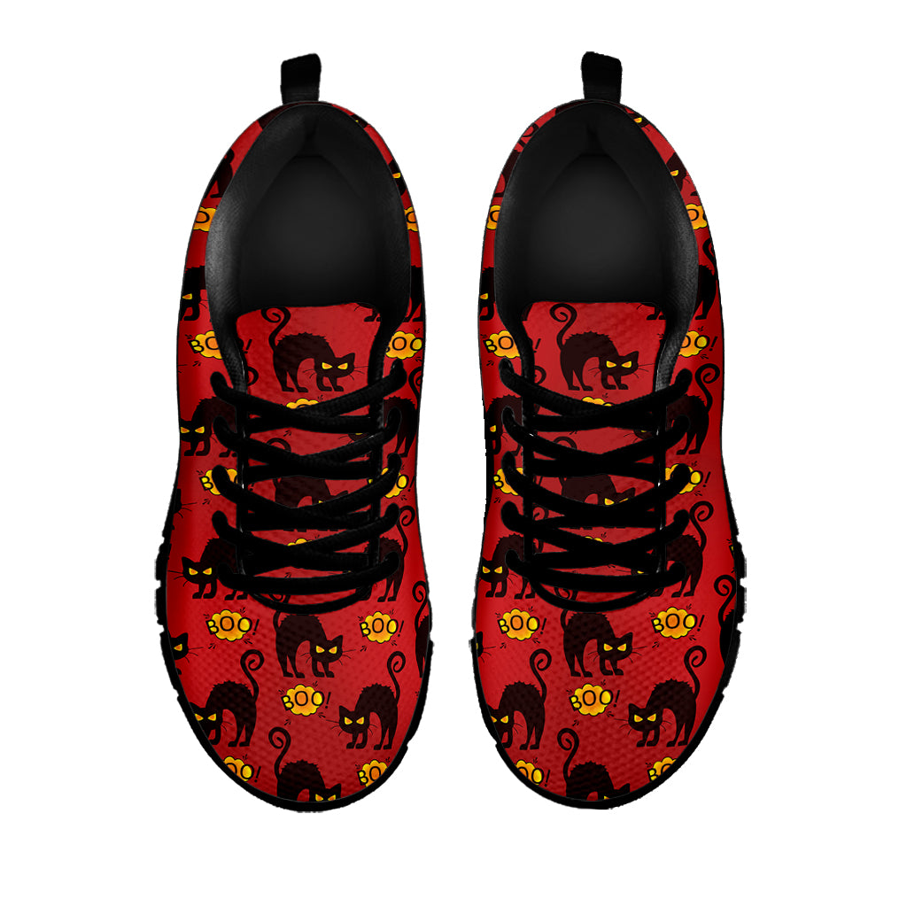 Halloween Black Cat Pattern Print Black Sneakers