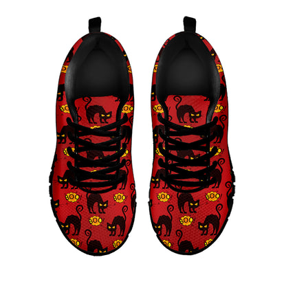Halloween Black Cat Pattern Print Black Sneakers