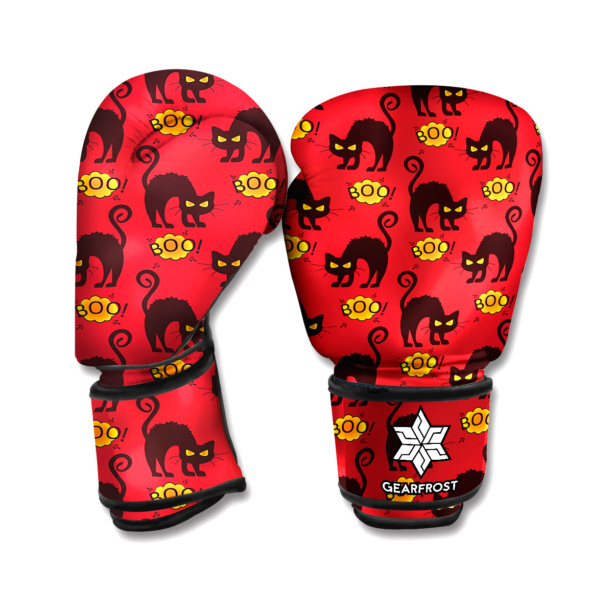 Halloween Black Cat Pattern Print Boxing Gloves