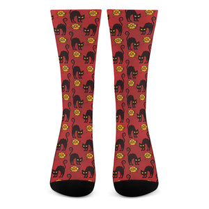 Halloween Black Cat Pattern Print Crew Socks