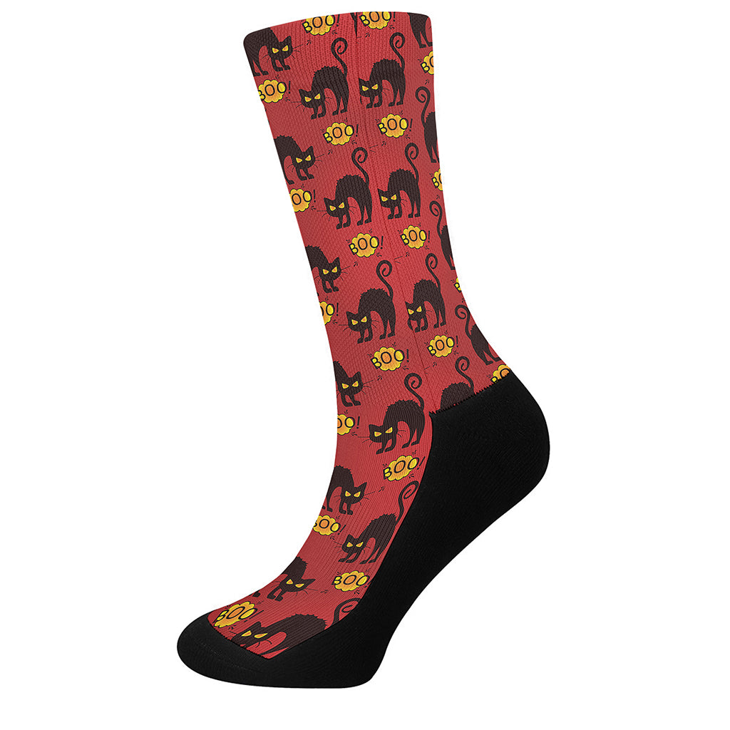 Halloween Black Cat Pattern Print Crew Socks