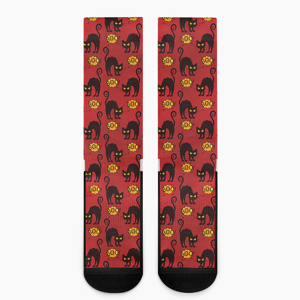 Halloween Black Cat Pattern Print Crew Socks