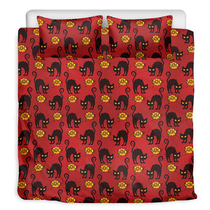 Halloween Black Cat Pattern Print Duvet Cover Bedding Set