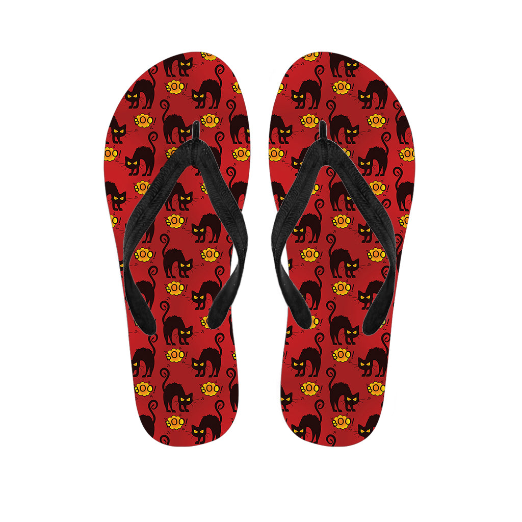 Halloween Black Cat Pattern Print Flip Flops