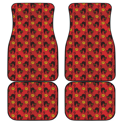 Halloween Black Cat Pattern Print Front and Back Car Floor Mats