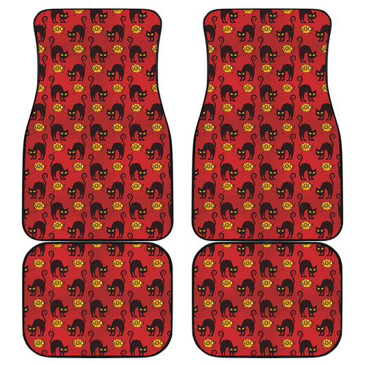 Halloween Black Cat Pattern Print Front and Back Car Floor Mats