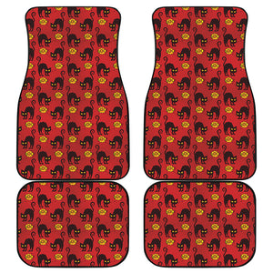 Halloween Black Cat Pattern Print Front and Back Car Floor Mats