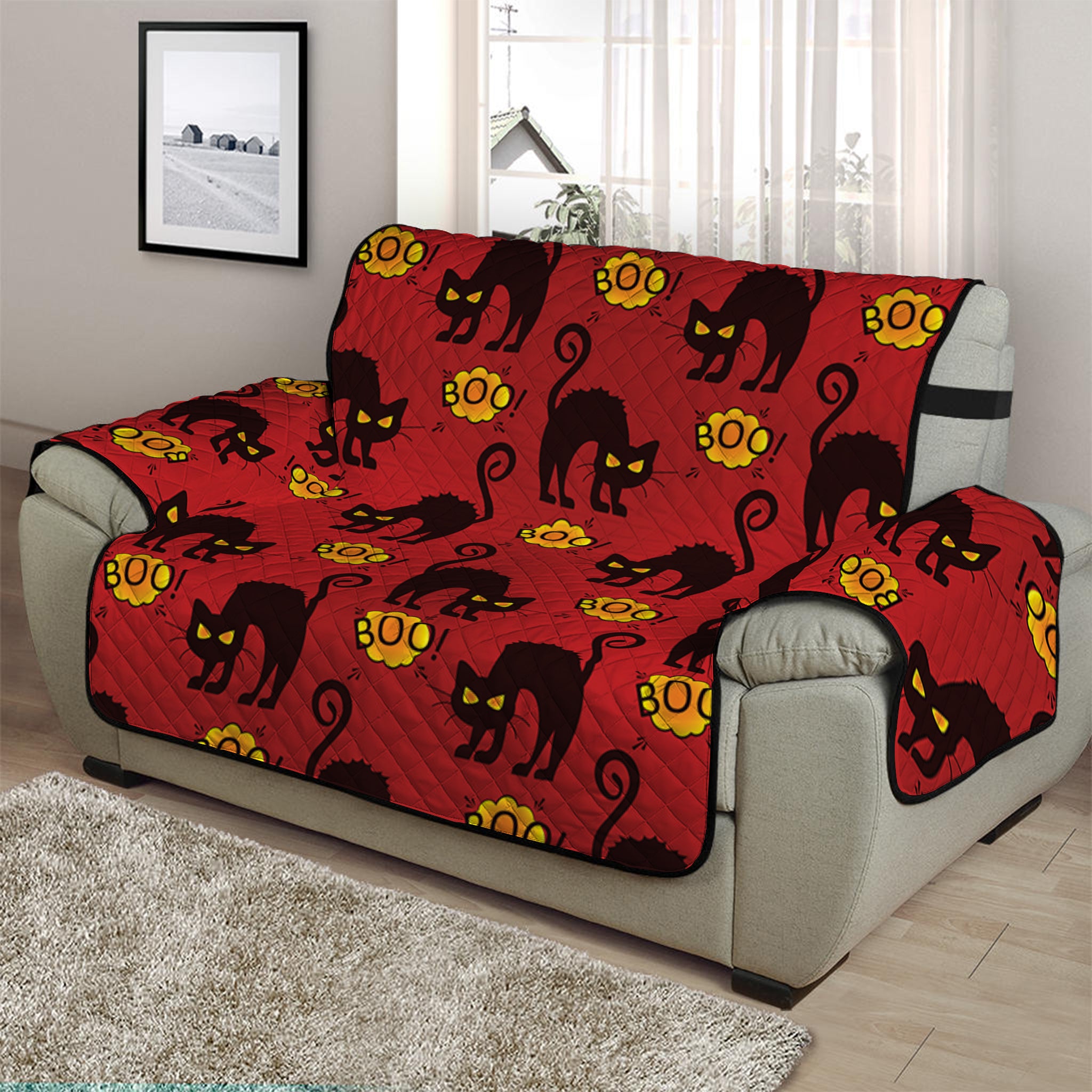 Halloween Black Cat Pattern Print Half Sofa Protector