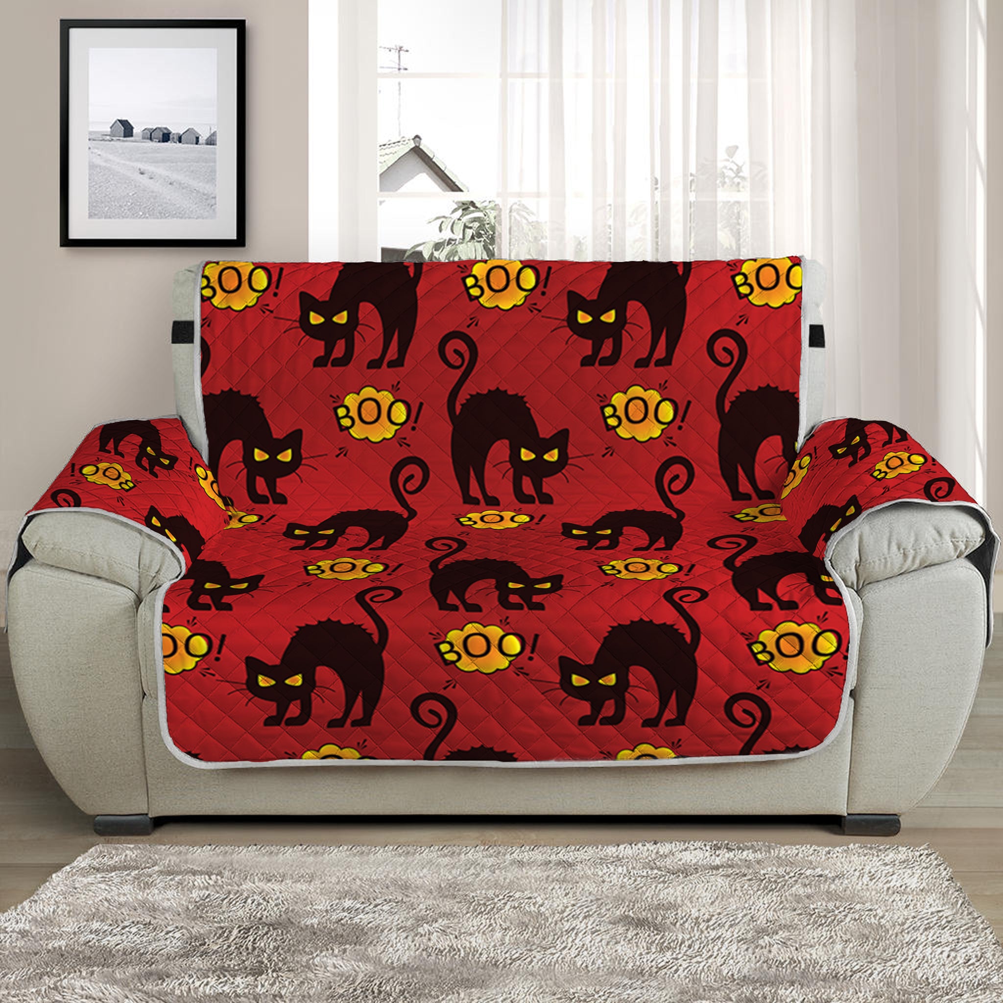 Halloween Black Cat Pattern Print Half Sofa Protector