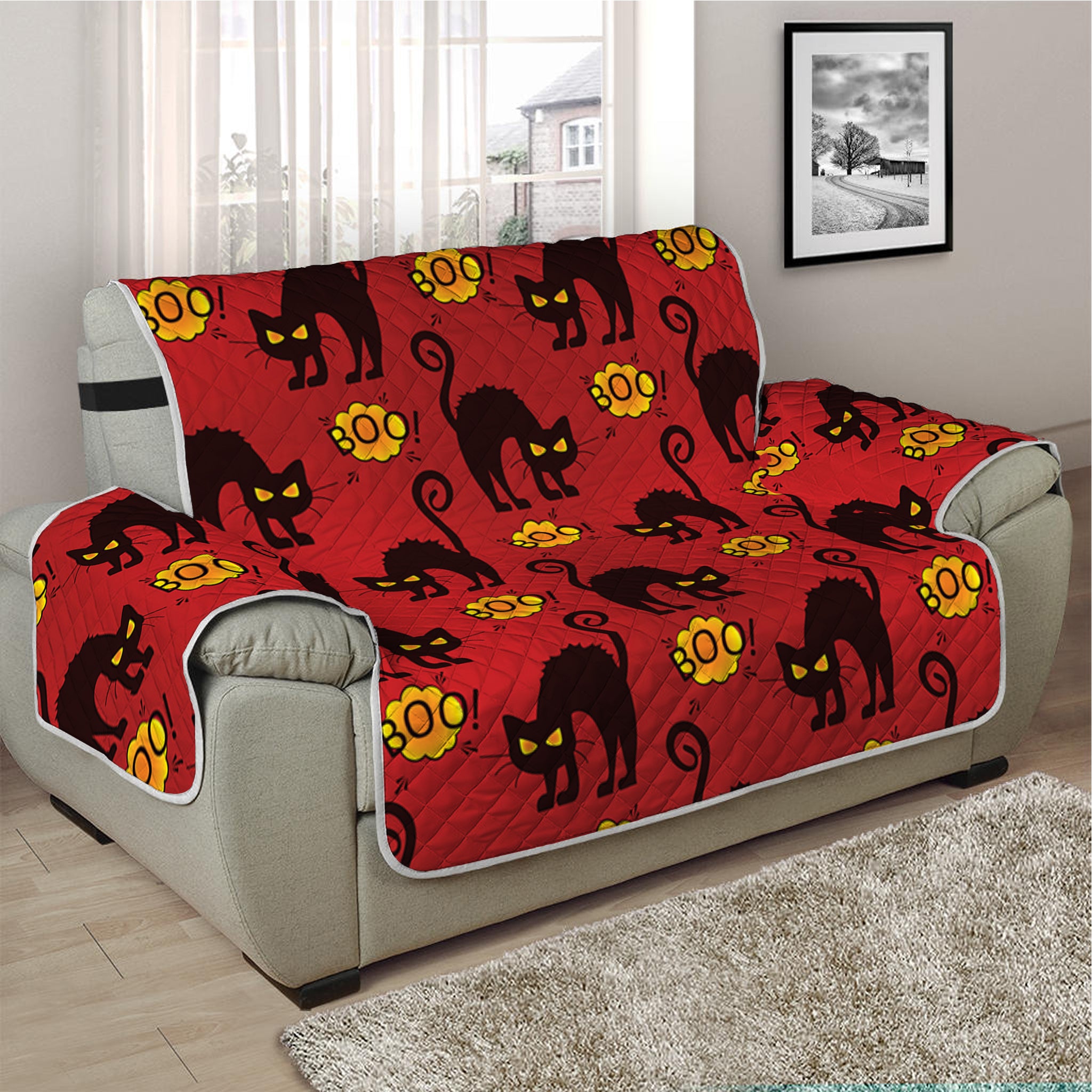 Halloween Black Cat Pattern Print Half Sofa Protector