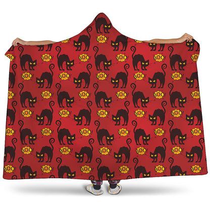 Halloween Black Cat Pattern Print Hooded Blanket