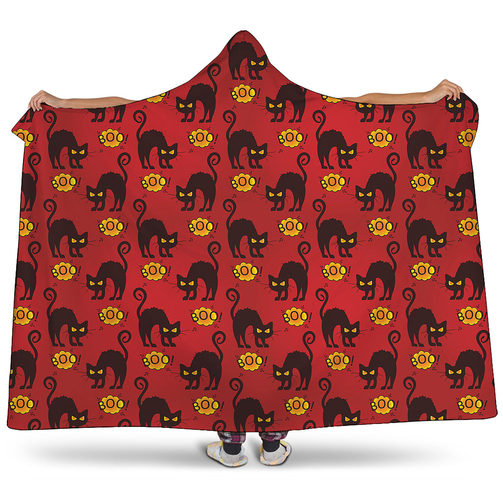 Halloween Black Cat Pattern Print Hooded Blanket