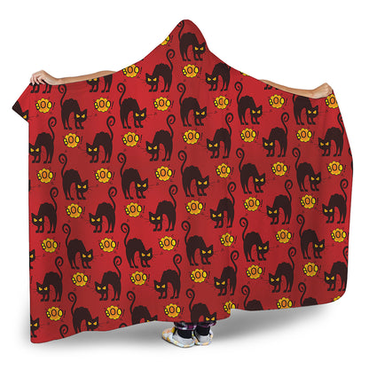 Halloween Black Cat Pattern Print Hooded Blanket