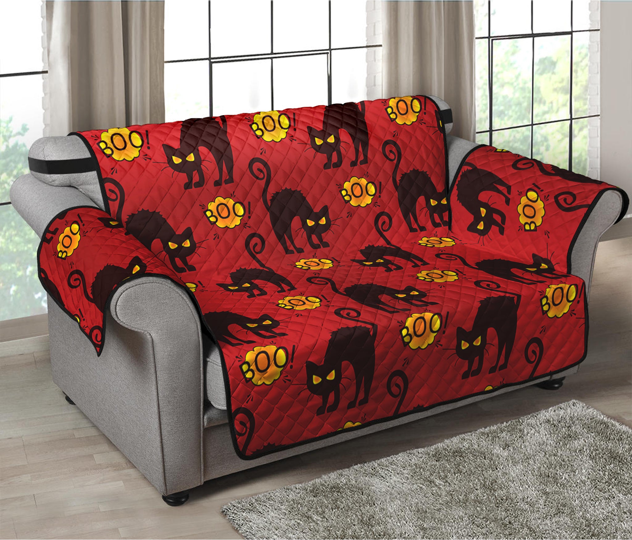 Halloween Black Cat Pattern Print Loveseat Protector