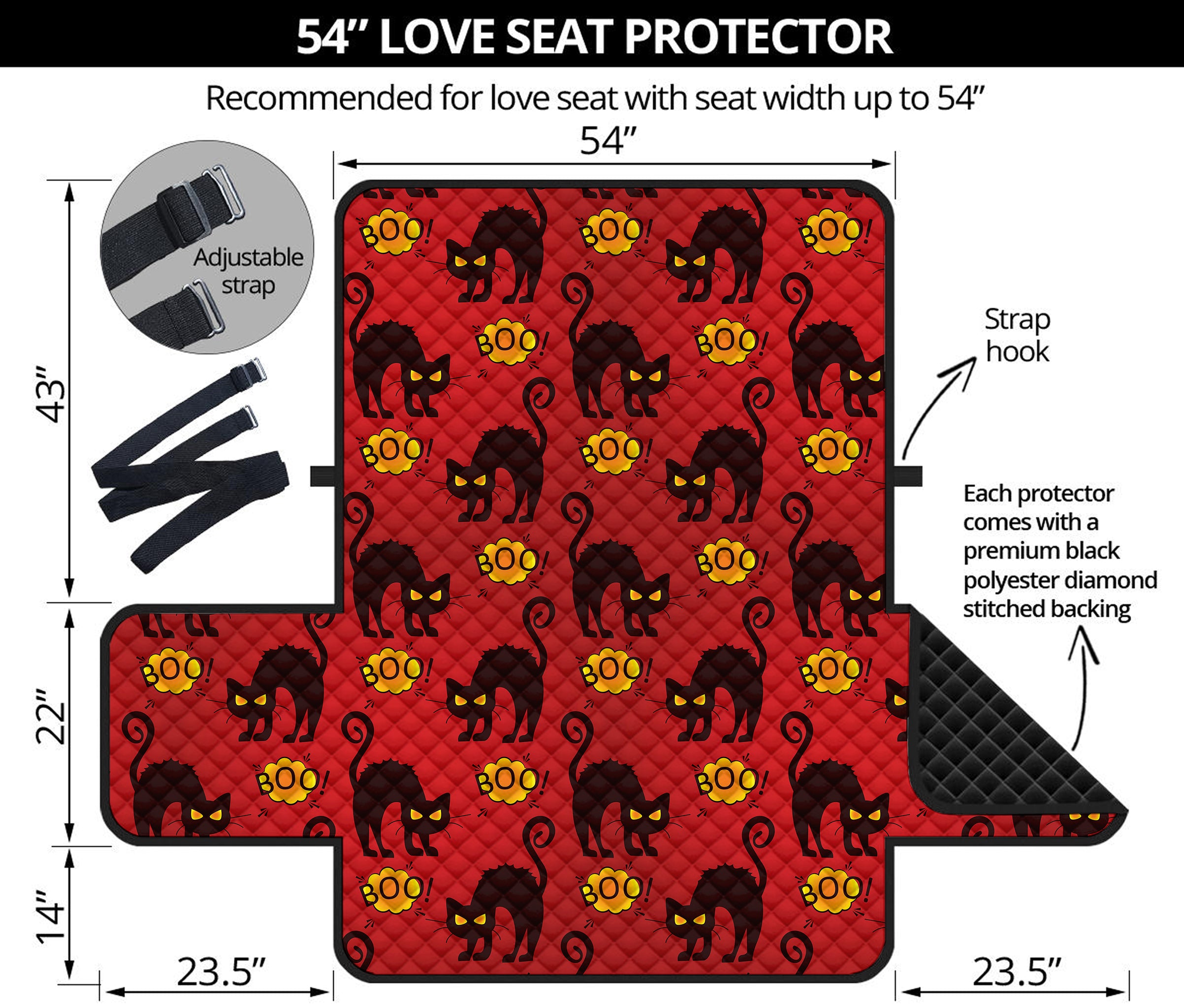 Halloween Black Cat Pattern Print Loveseat Protector