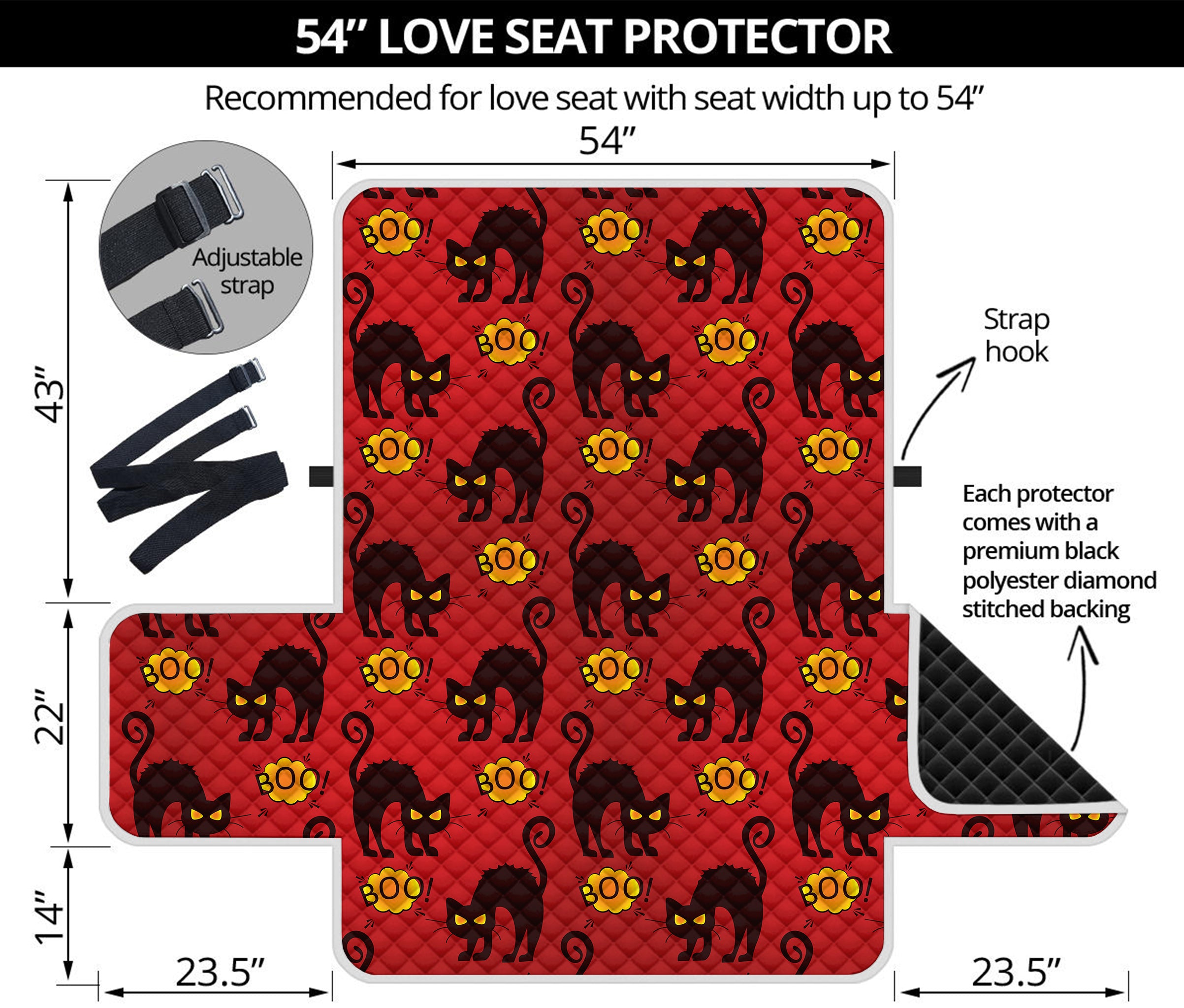 Halloween Black Cat Pattern Print Loveseat Protector