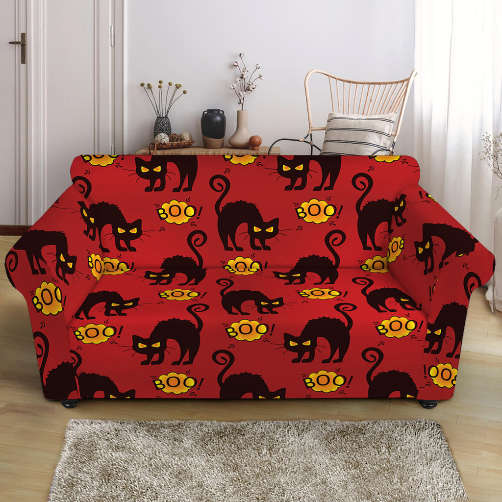 Halloween Black Cat Pattern Print Loveseat Slipcover