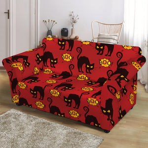 Halloween Black Cat Pattern Print Loveseat Slipcover