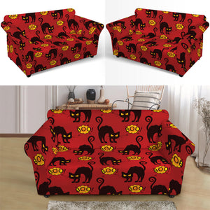 Halloween Black Cat Pattern Print Loveseat Slipcover