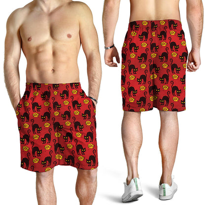 Halloween Black Cat Pattern Print Men's Shorts