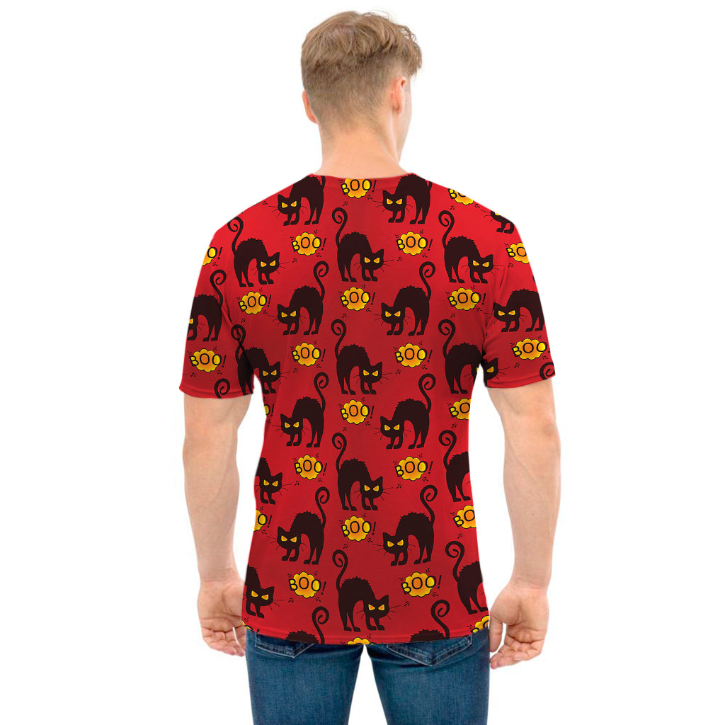 Halloween Black Cat Pattern Print Men's T-Shirt