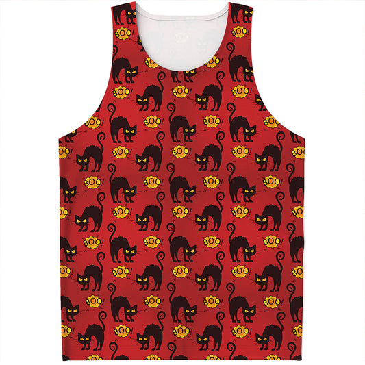 Halloween Black Cat Pattern Print Men's Tank Top