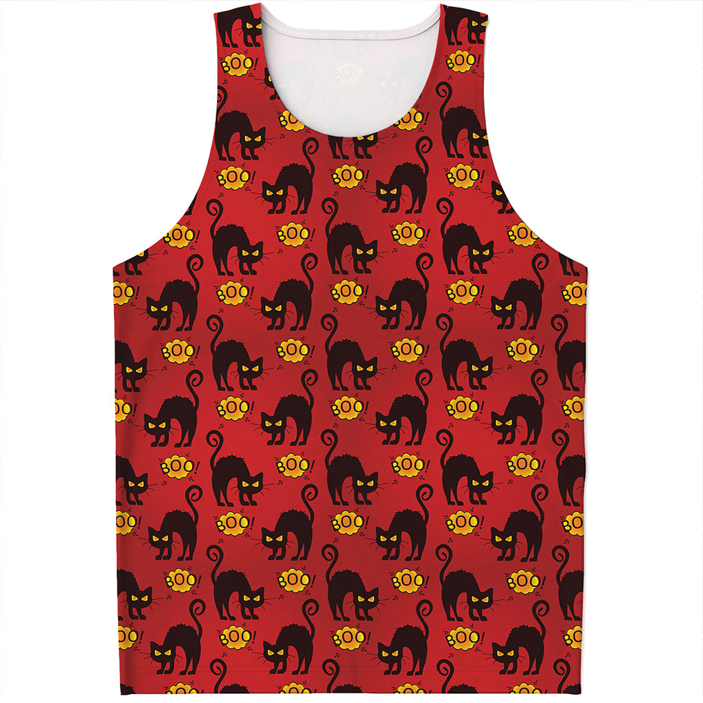 Halloween Black Cat Pattern Print Men's Tank Top