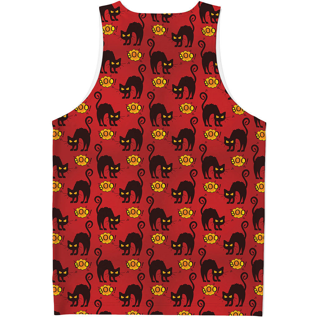 Halloween Black Cat Pattern Print Men's Tank Top