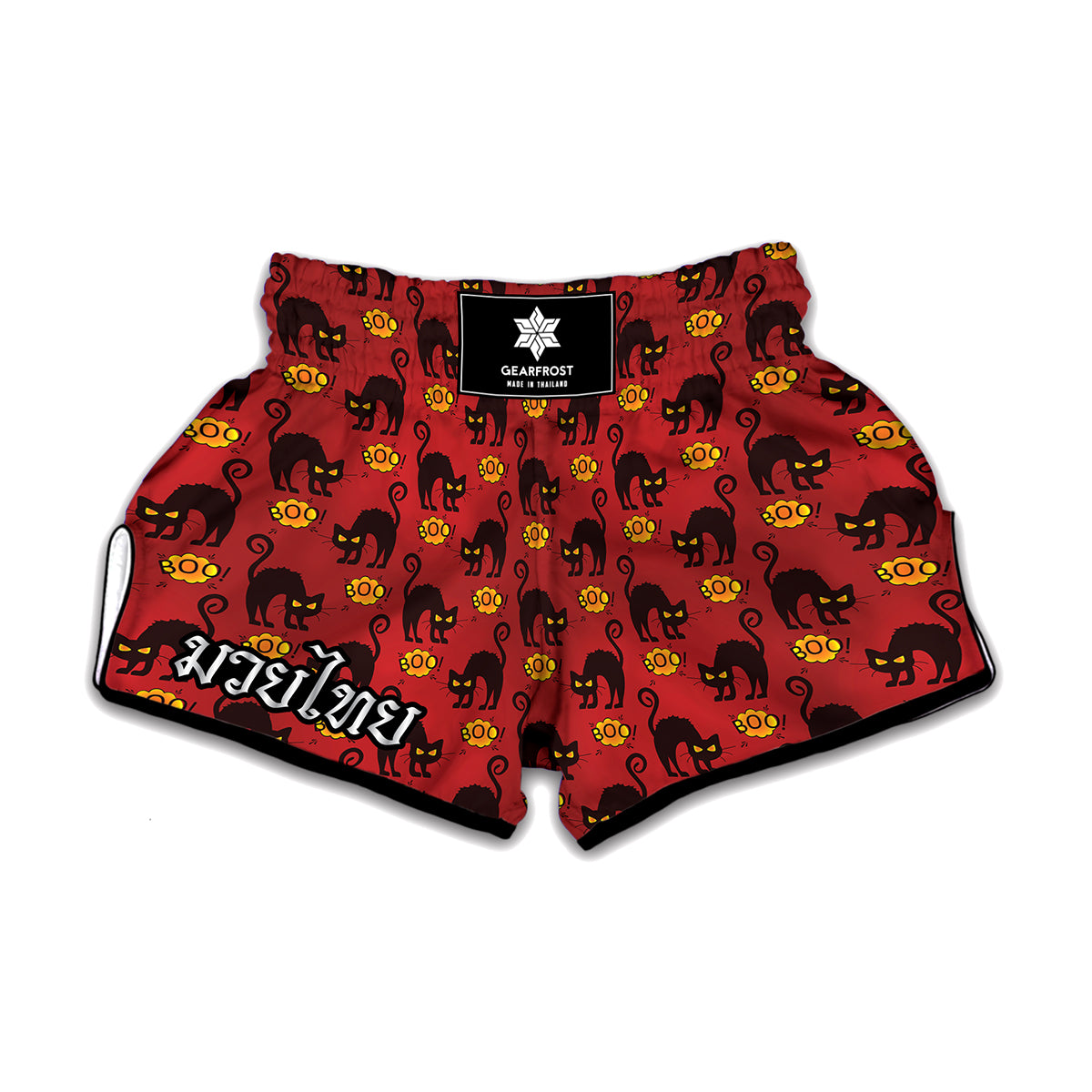 Halloween Black Cat Pattern Print Muay Thai Boxing Shorts