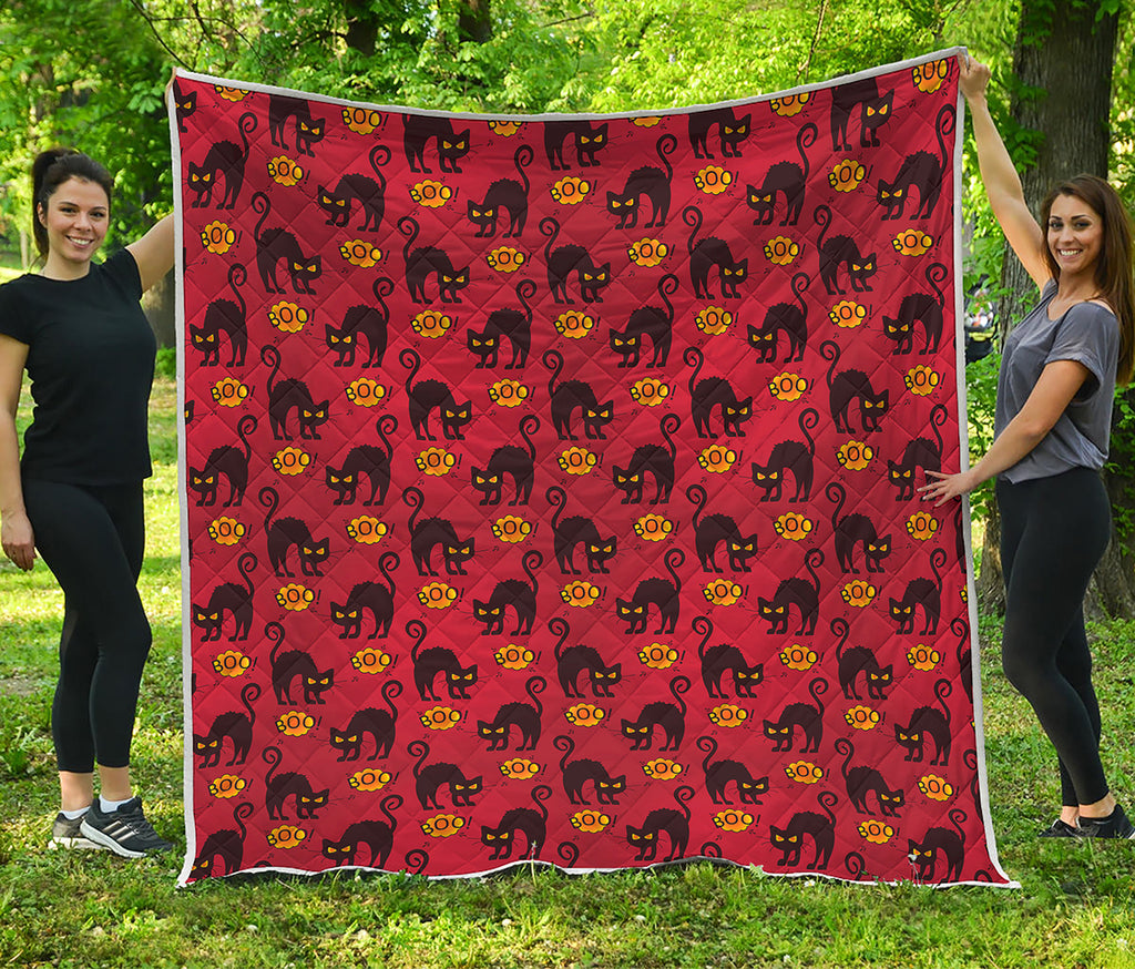 Halloween Black Cat Pattern Print Quilt