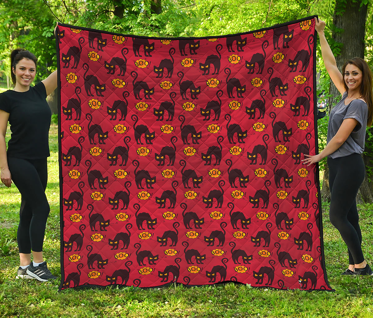 Halloween Black Cat Pattern Print Quilt