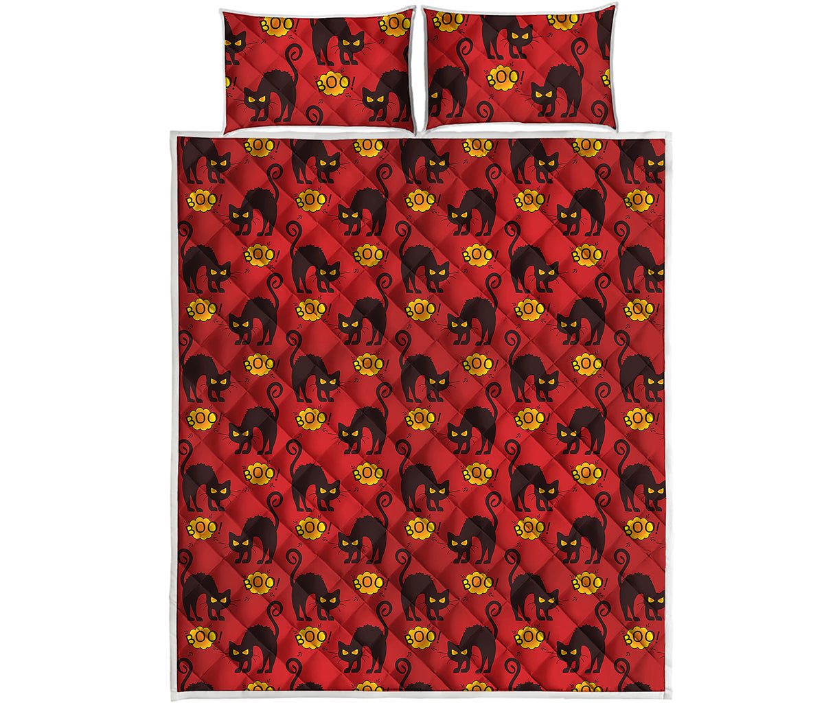 Halloween Black Cat Pattern Print Quilt Bed Set