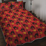 Halloween Black Cat Pattern Print Quilt Bed Set