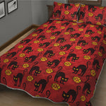 Halloween Black Cat Pattern Print Quilt Bed Set