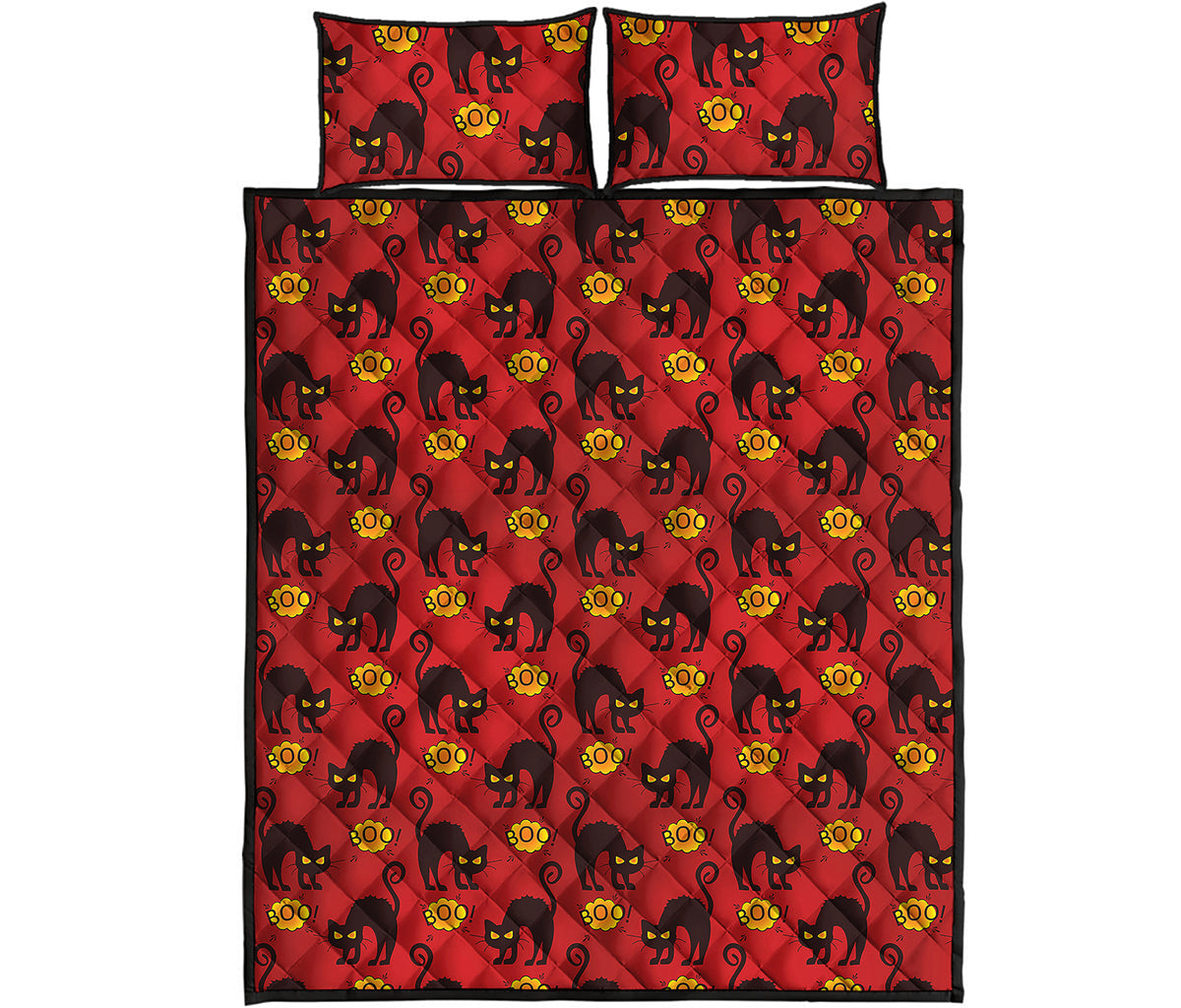 Halloween Black Cat Pattern Print Quilt Bed Set