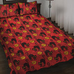 Halloween Black Cat Pattern Print Quilt Bed Set