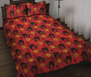 Halloween Black Cat Pattern Print Quilt Bed Set