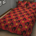 Halloween Black Cat Pattern Print Quilt Bed Set