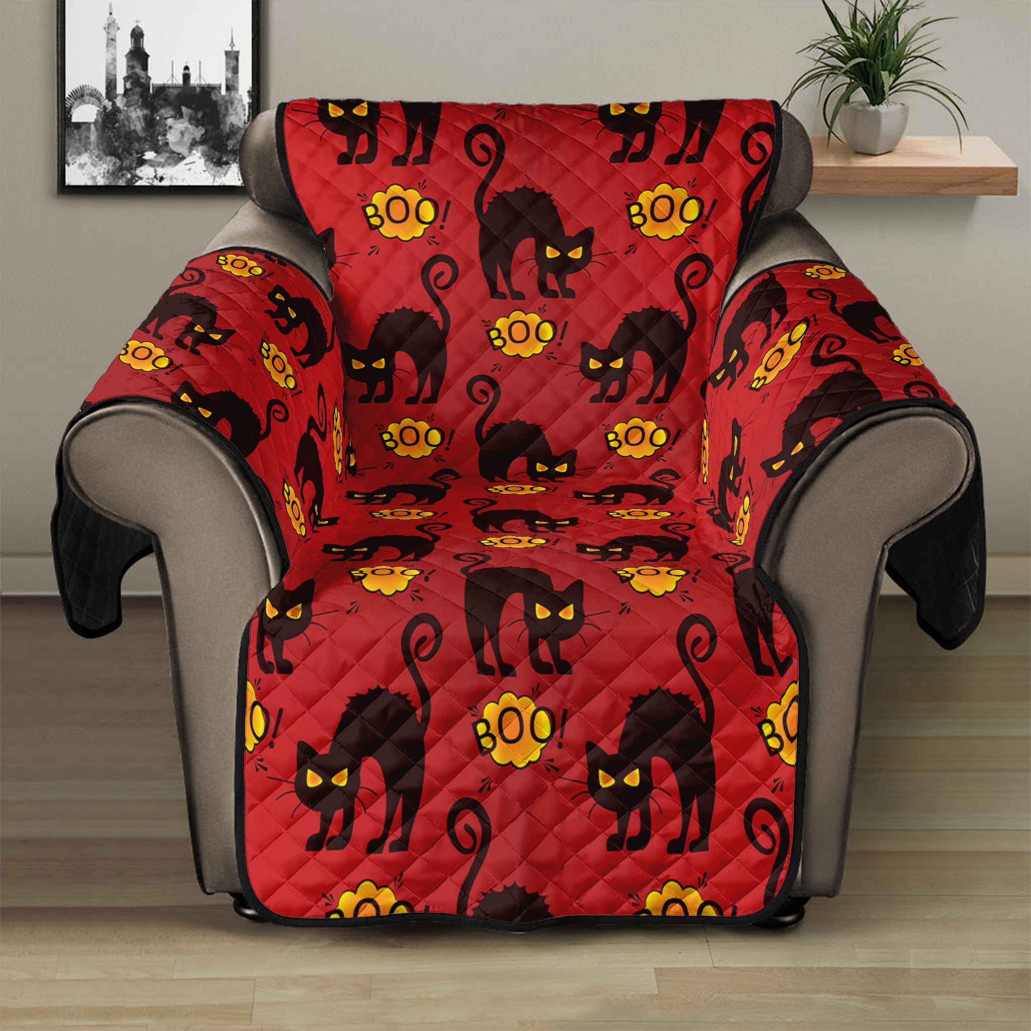 Halloween Black Cat Pattern Print Recliner Protector