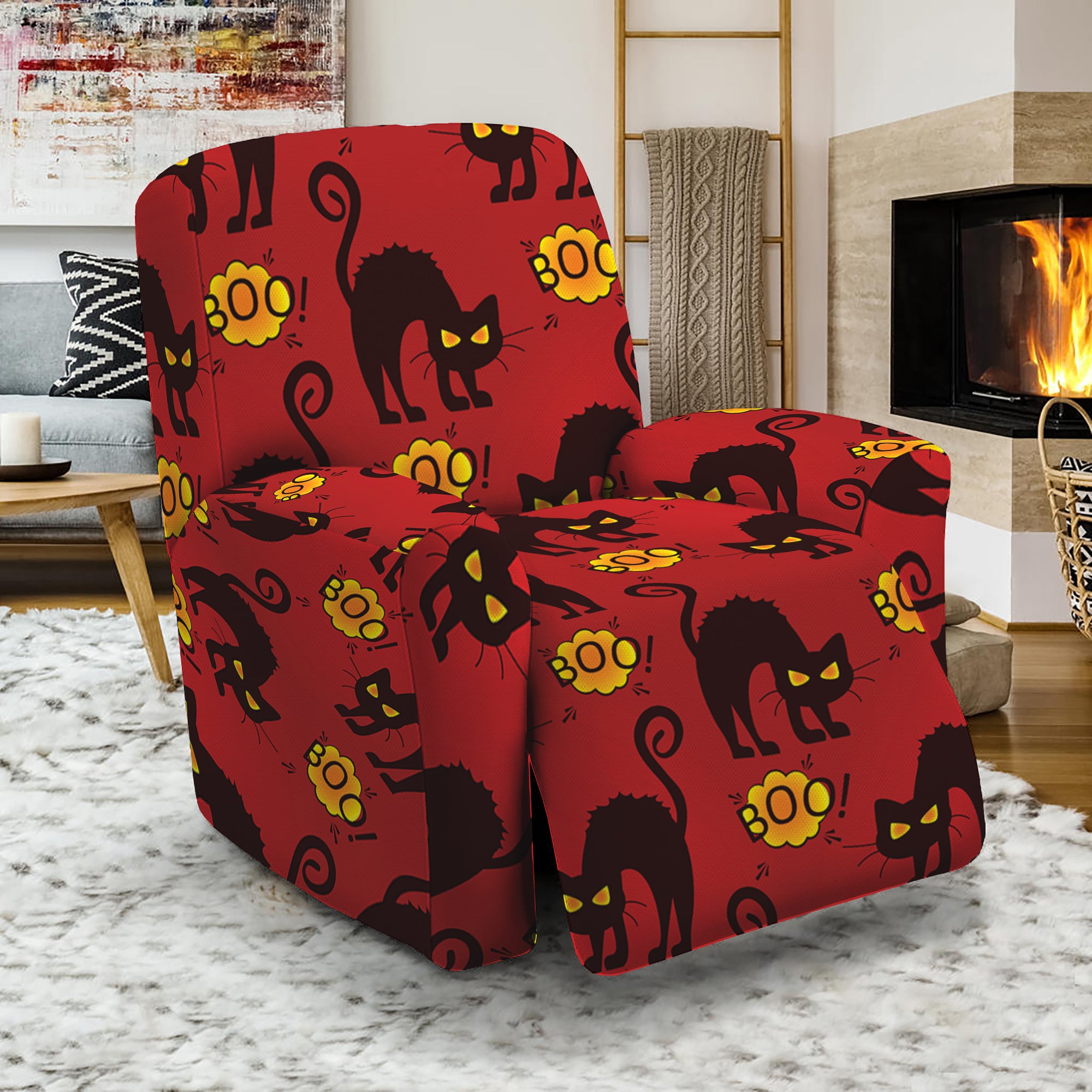 Halloween Black Cat Pattern Print Recliner Slipcover