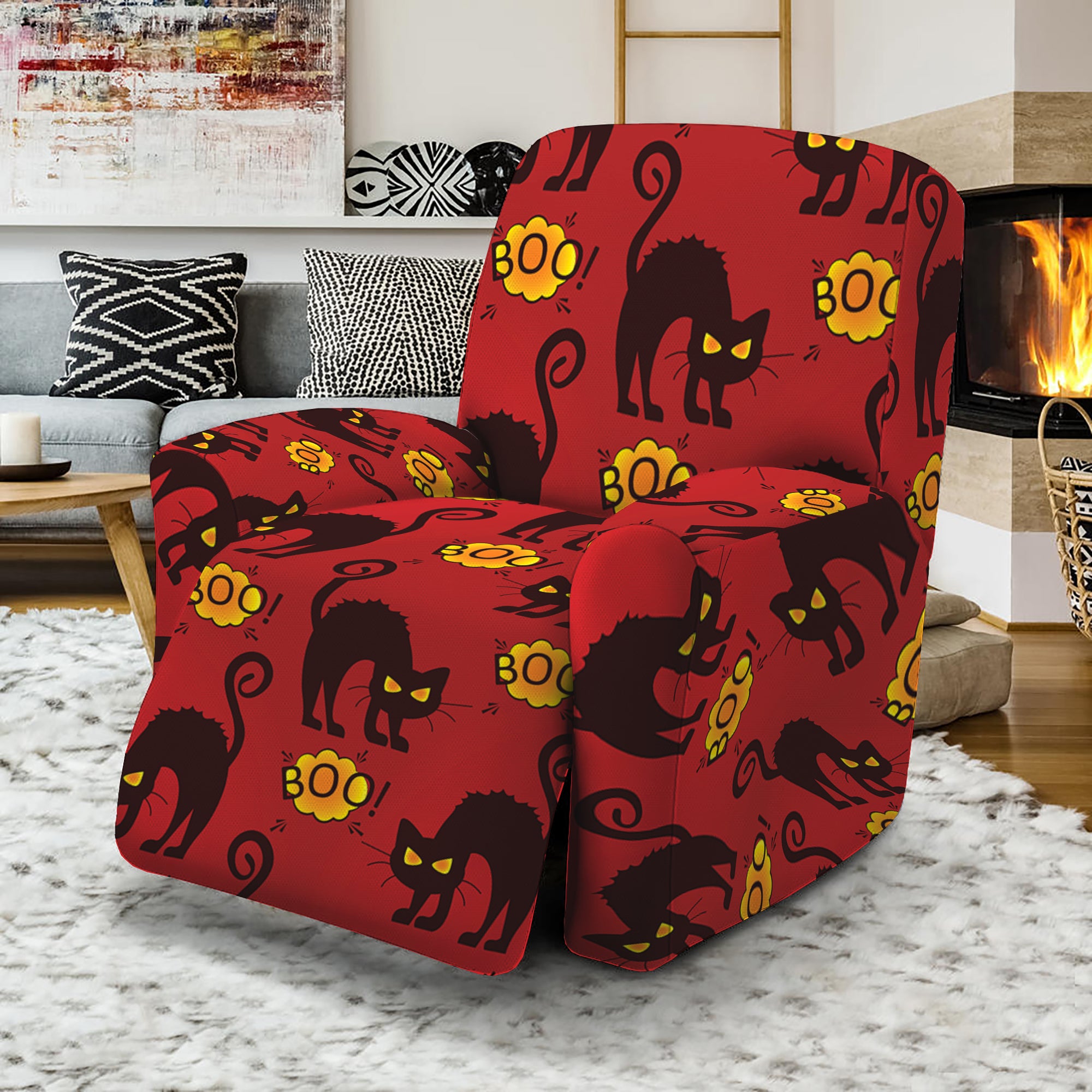 Halloween Black Cat Pattern Print Recliner Slipcover