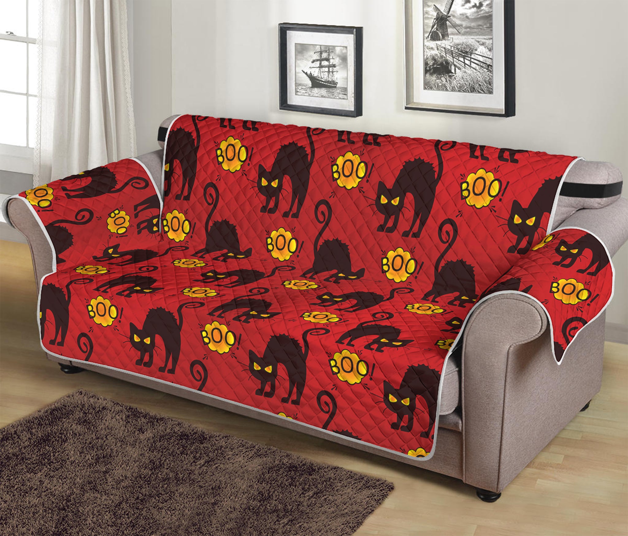 Halloween Black Cat Pattern Print Sofa Protector