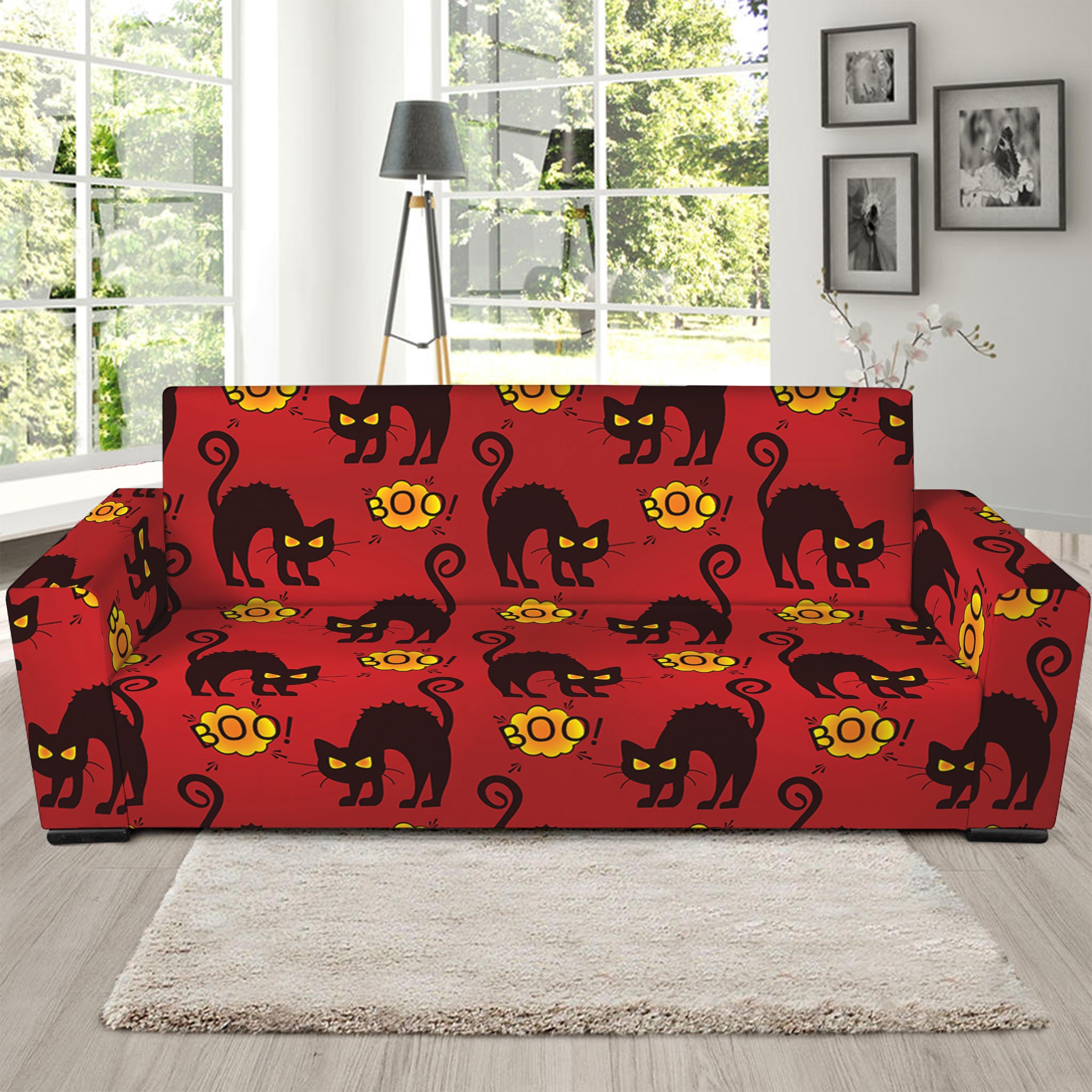 Halloween Black Cat Pattern Print Sofa Slipcover